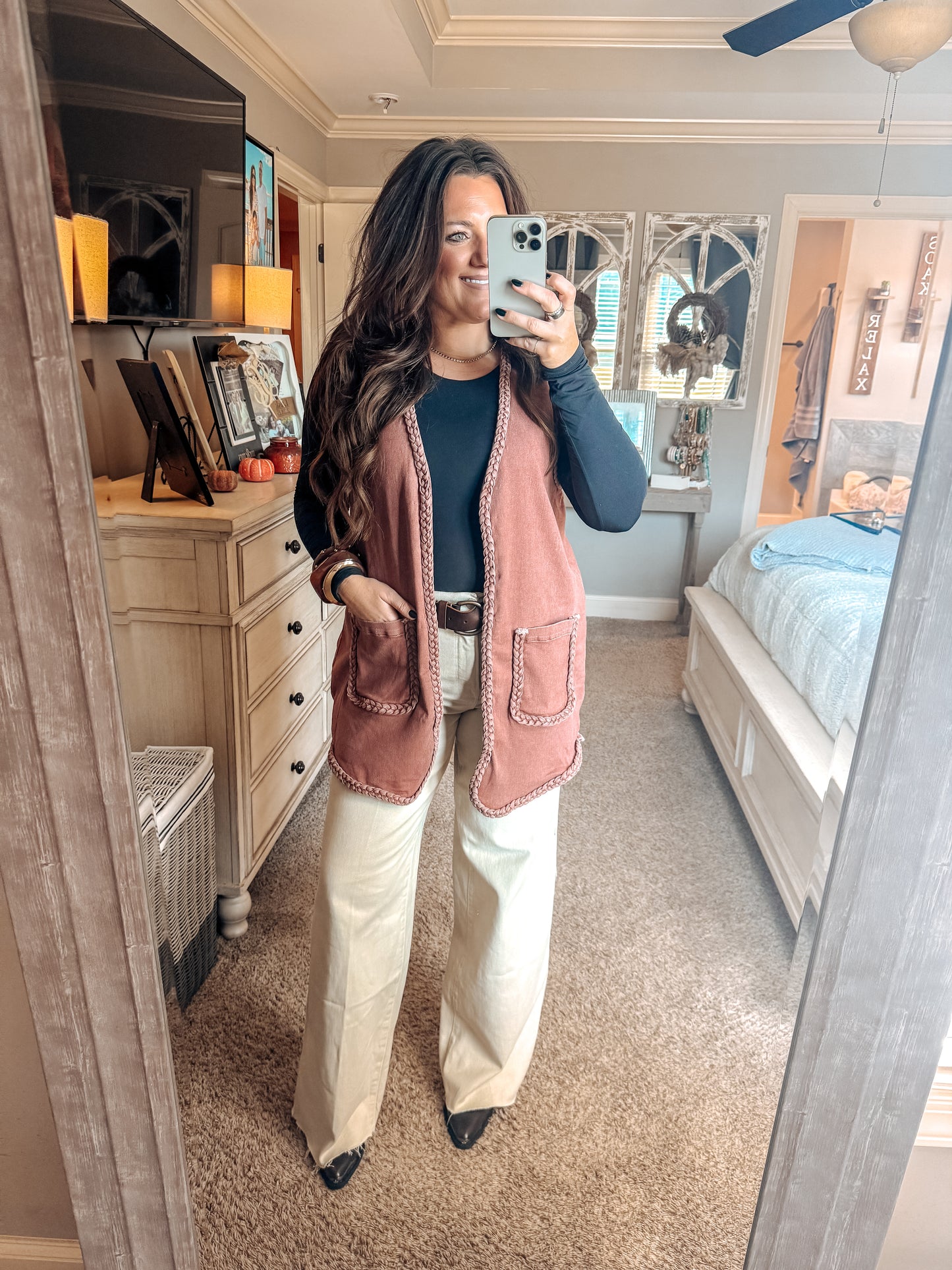Braided Edge Open Vest