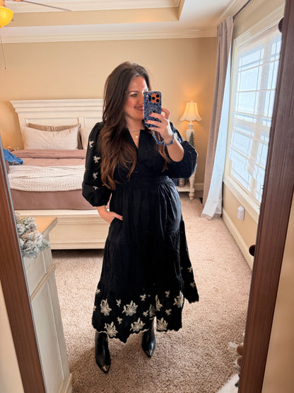 Embroidered Black Dress