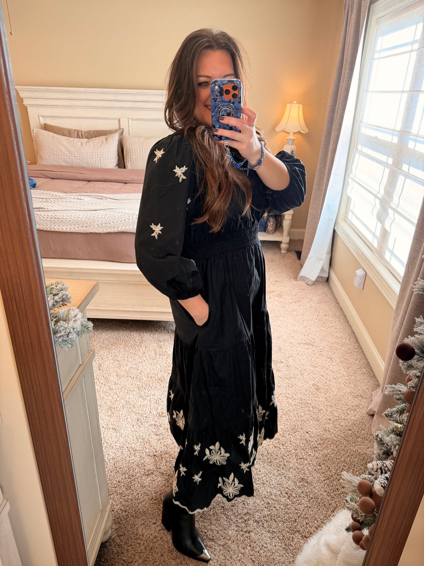 Embroidered Black Dress