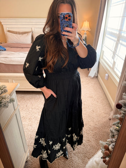 Embroidered Black Dress