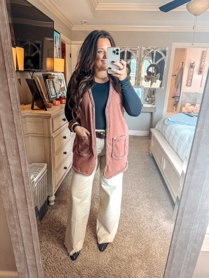 Braided Edge Open Vest