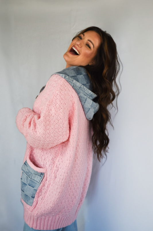 Checkered Zip Up Cardigan
