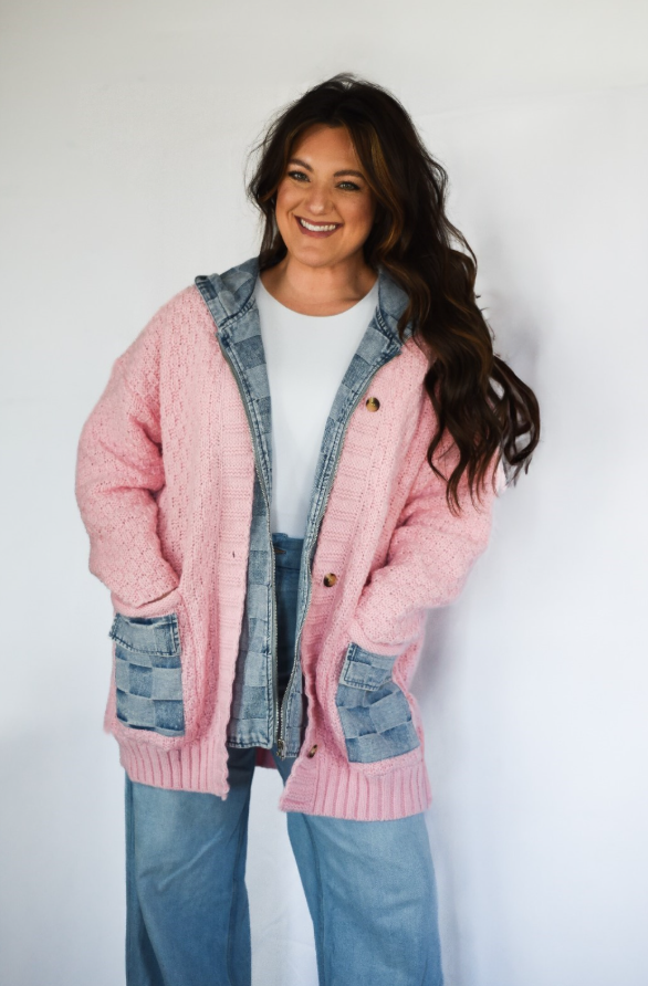 Checkered Zip Up Cardigan
