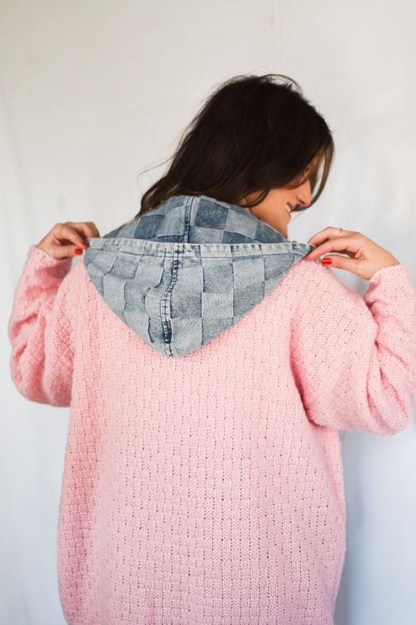 Checkered Zip Up Cardigan